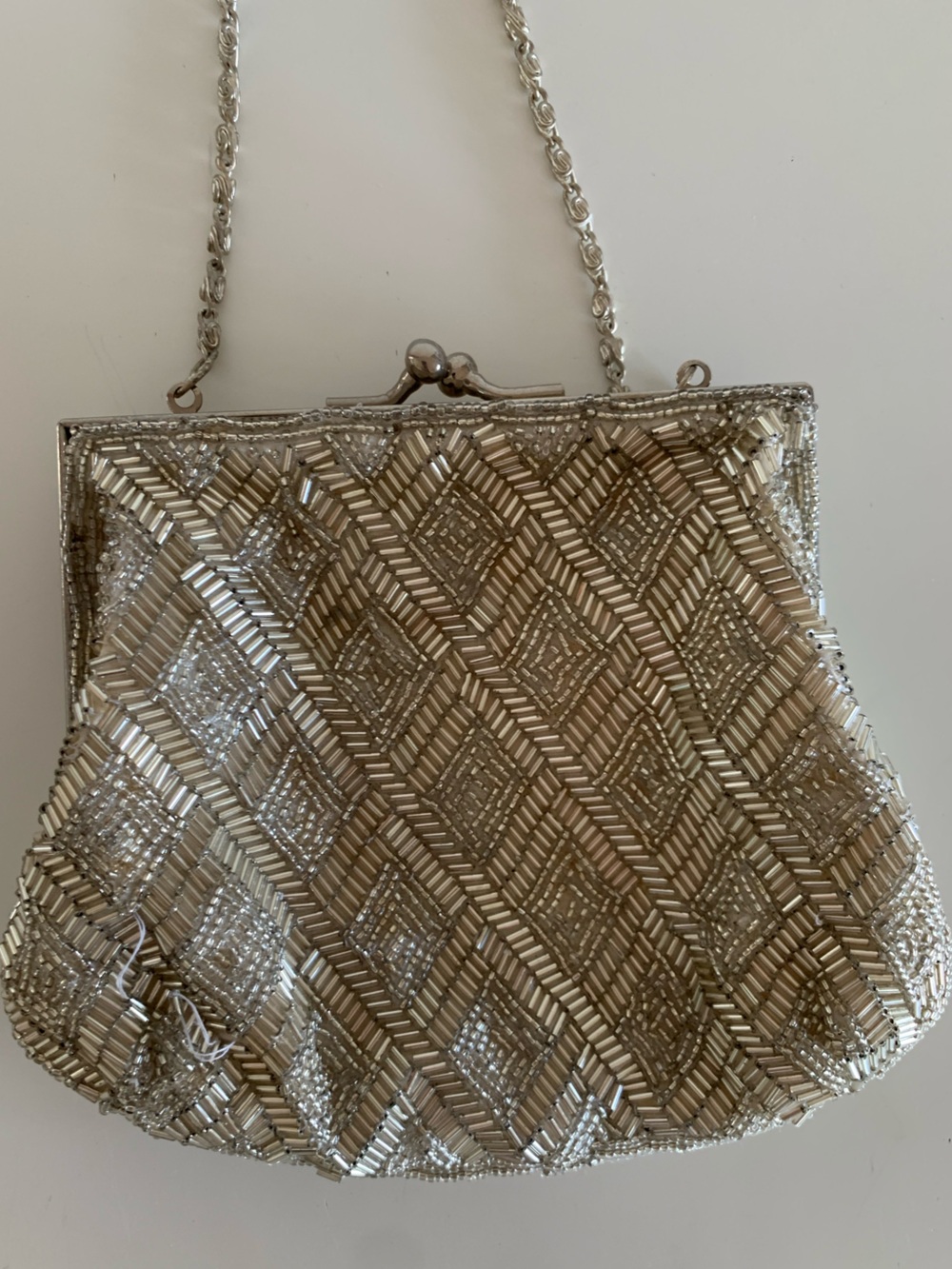 Cache Silver Beaded Kiss-Lock Evening Clutch